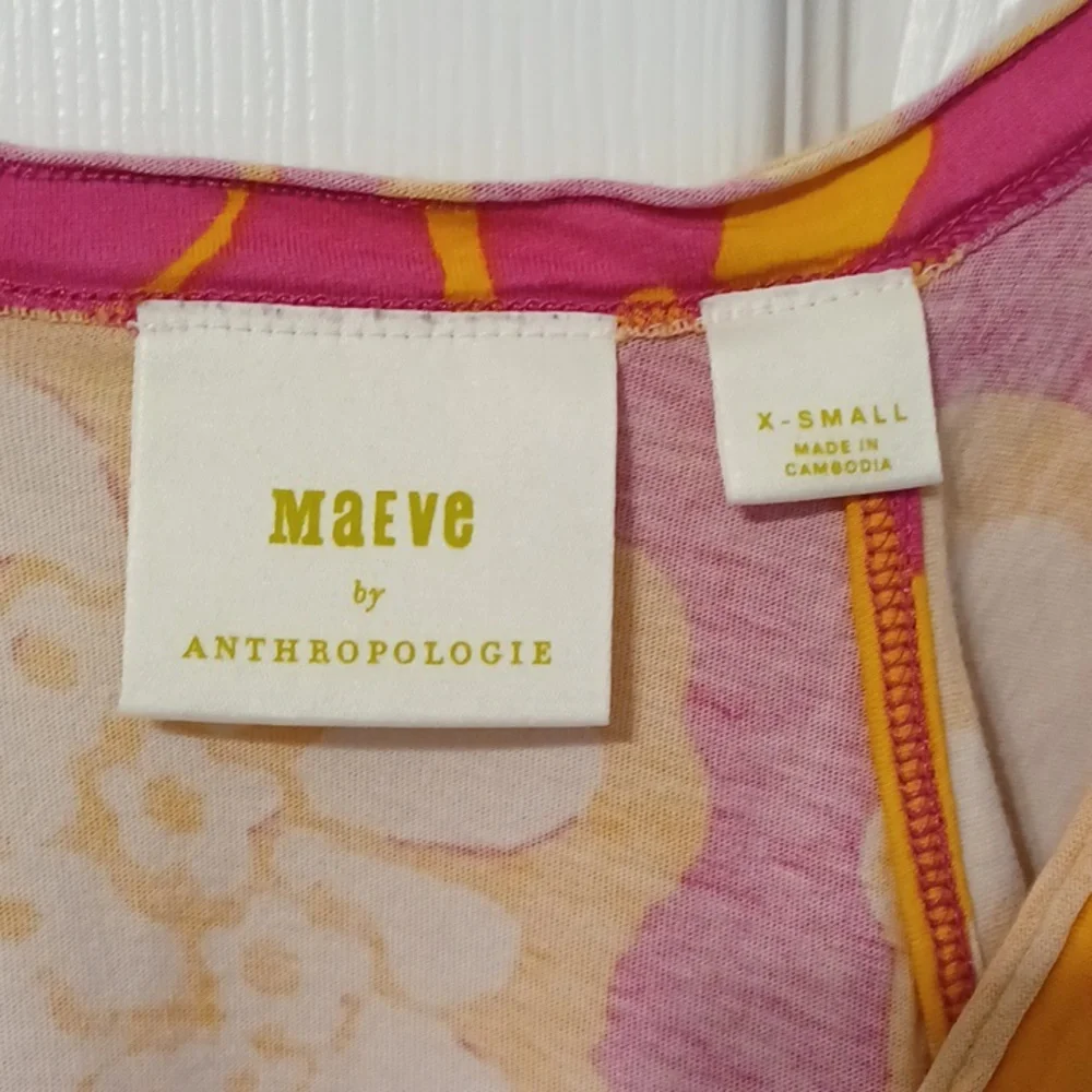 Maeve By Anthropology Sz XS, Pink and Orange Floral Top With Flutter Sleeves_2